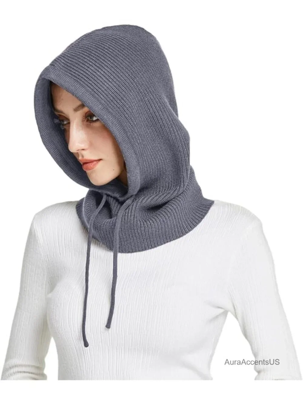 Women Wool Blend Winter Hooded Balaclava Knit Beanie Hat Scarf